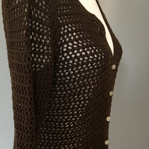 Eddie Bauer Brown Open Crochet Cardigan - Sz M - Picture 3 of 8